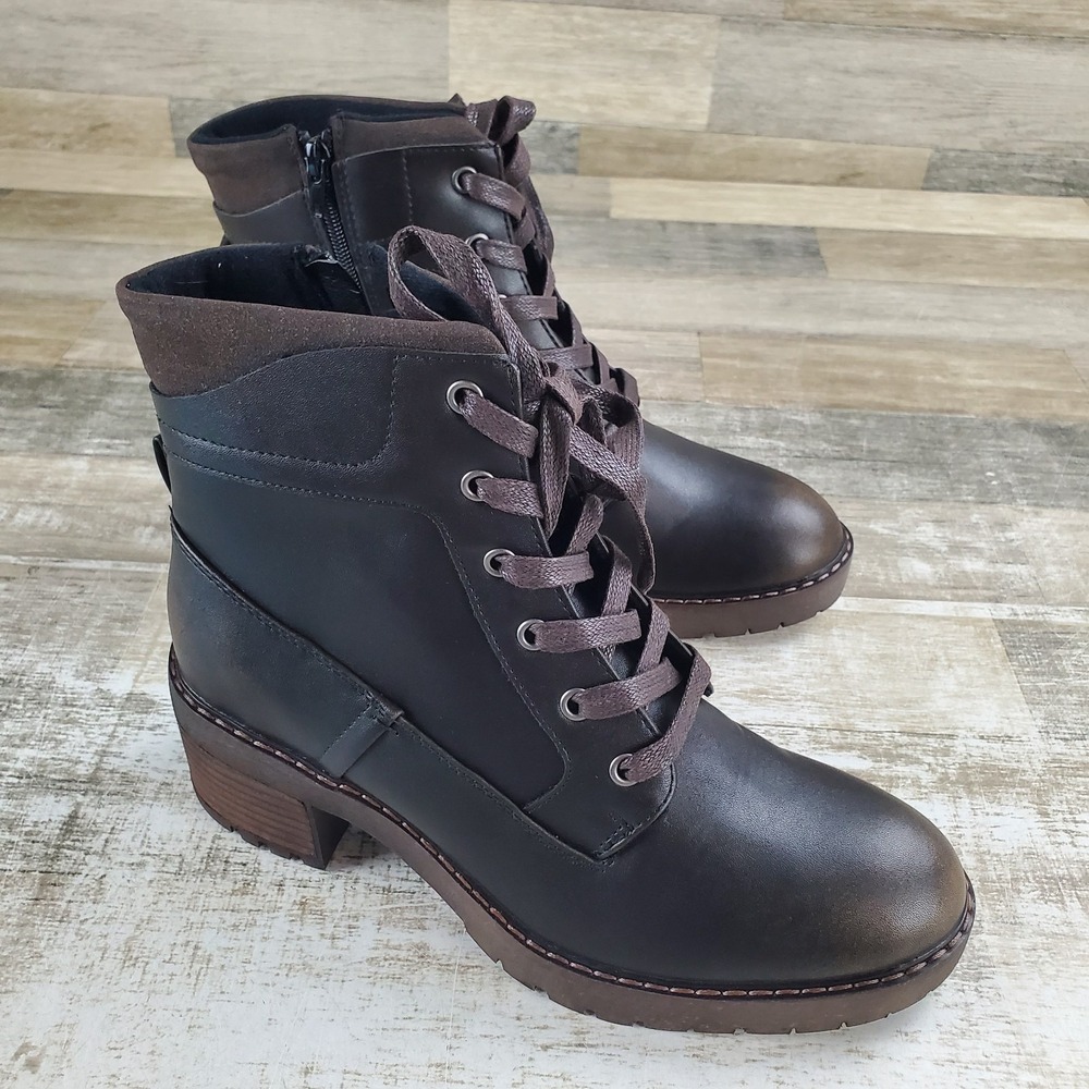 B52 by Bullboxer Audra Womens Boots Sz 8.5 M Brown Side Zip Lace Up Block Heel